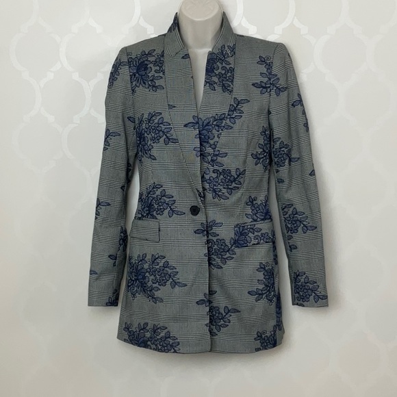 ZARA PLAID FLORAL EMBROIDERED BLAZER - Picture 5 of 11